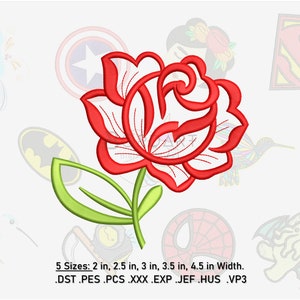 Rosa Diseño de Bordado a Máquina. Flor Diseño de Bordado. Rosal Diseño de bordado a Máquina. 5 tamaños.