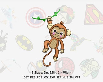 Disegno per ricamo a macchina a forma di scimmia: applicazione di animali (3 dimensioni) (download digitale)
