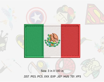 Mexican Flag Machine Embroidery Design. 3in X 1.83in