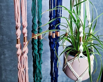Hanging light in macrame with decorative copper detail/hanging light for flower pots for hanging on the wall and ceiling