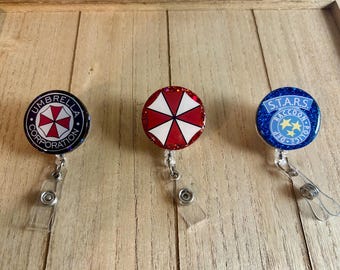 Resident Evil badge reel, 360 rotating alligator clip