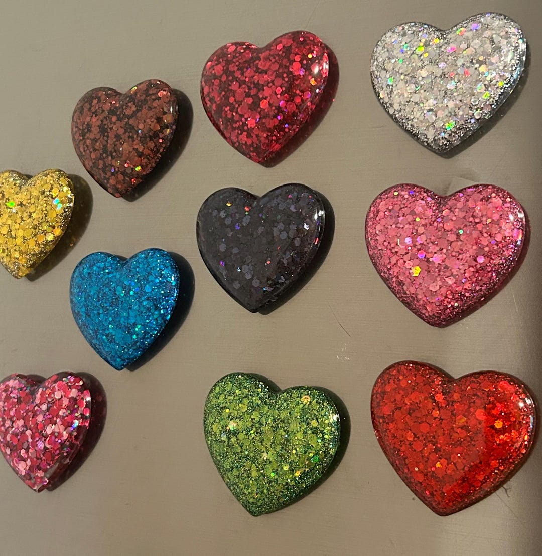 Holographic Glitter Heart Resin Magnets , Set of Five or Ten - Etsy