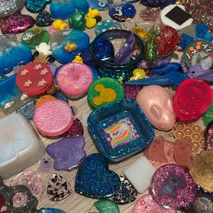 Mystery/surprise resin grab bag, 7 or 14 pieces -magnets-key chains-charms -bookmarks