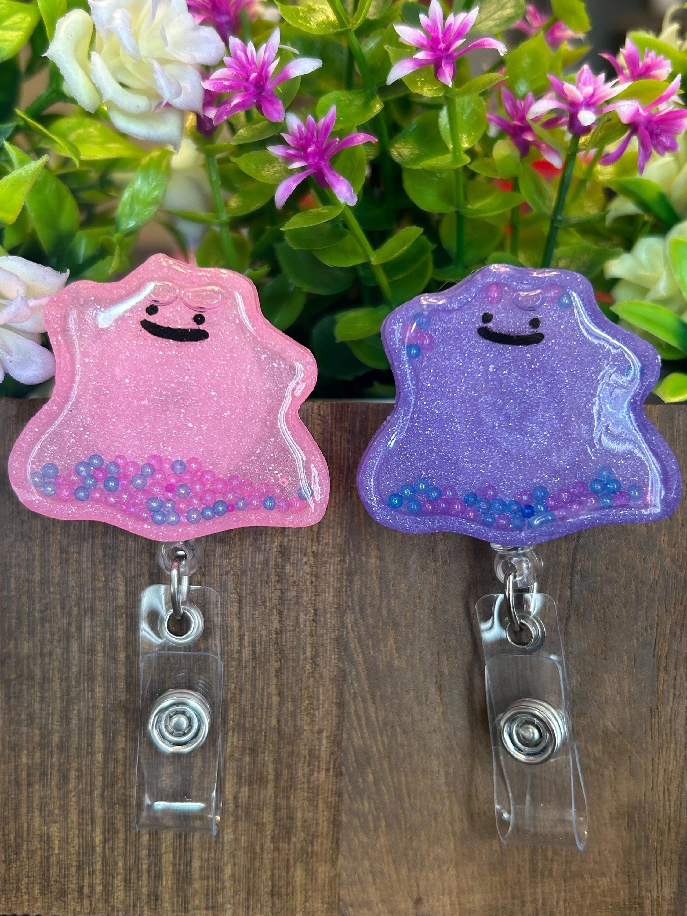Anime Inspired Ditto Resin Shaker Badge Reel , Alligator Clip - Etsy