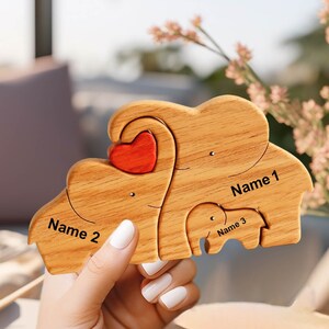 Customized Wooden Elephant Puzzle, Handmade Personalized Engraved Family Name, Personalized Keepsake for Kids/Parents, Nursery Decor