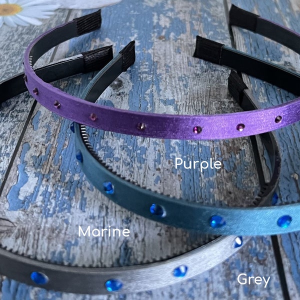 Natural Silk Headbands with Swarovski Crystals | Purple, Marine, Grey | Black ABS Plastic With Teeth Comb | Headbands for Girls Women