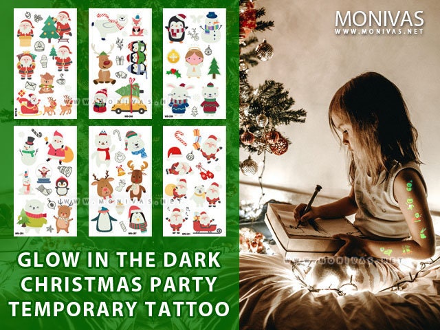 Christmas Glow in the Dark Temporary Tattoo Stickers Party Decorations (6pcs)