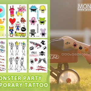 Autocollants de tatouage temporaire pour enfants Halloween Monster Party DIY Body Art (6 pièces)
