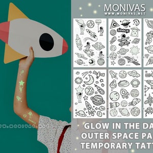 Outer Space Glow in the Dark Temporary Tattoo Body Stickers (6pcs)