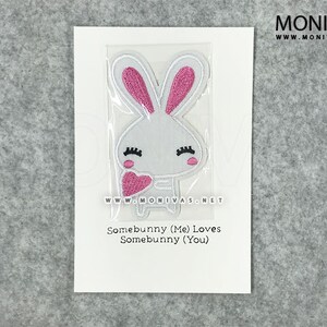 Some Bunny Loves You Cute Teachers Day Card / Gift Postcard z Patchem