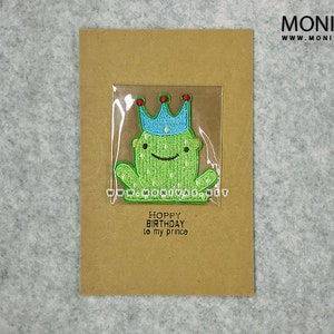Hoppy Birthday My Frog Prince Kreative Grußkarte mit Patch Geschenk