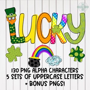 Saint Patricks Day Doodle Letters, Sublimation Designs, Doodle Font, Doodle Letters PNG, Digital Download
