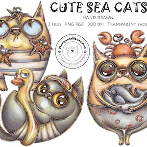 海の猫 夏の猫 かわいい動物 ペット デジタルイラスト ポストカード カード 印刷用イラスト ウクライナ