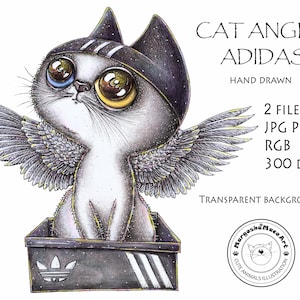 猫 天使 アディダス かわいい動物 ペット 動物救助 印刷用イラスト ウクライナ デジタルイラスト ポストカード