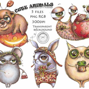 Animaux mignons Animaux de compagnie drôles Lapin Chat Souris Ours Escargot Image à imprimer Cartes postales Ukraine