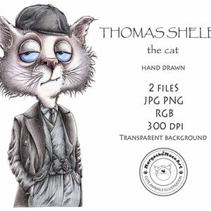Chat Tom Shelby Animaux mignons Animaux de compagnie Illustration numérique Image à imprimer Carte postale Carte Ukraine