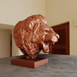 ライオンの頭の咆哮する胸像 3D プリント STL ファイル