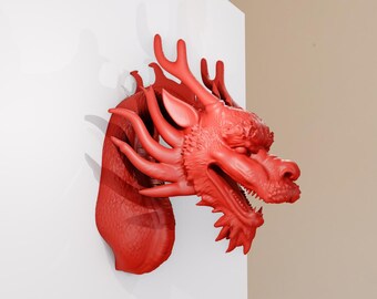 中国のドラゴンの轟音の頭の壁掛け 3D プリント STL ファイル - Etsy 日本