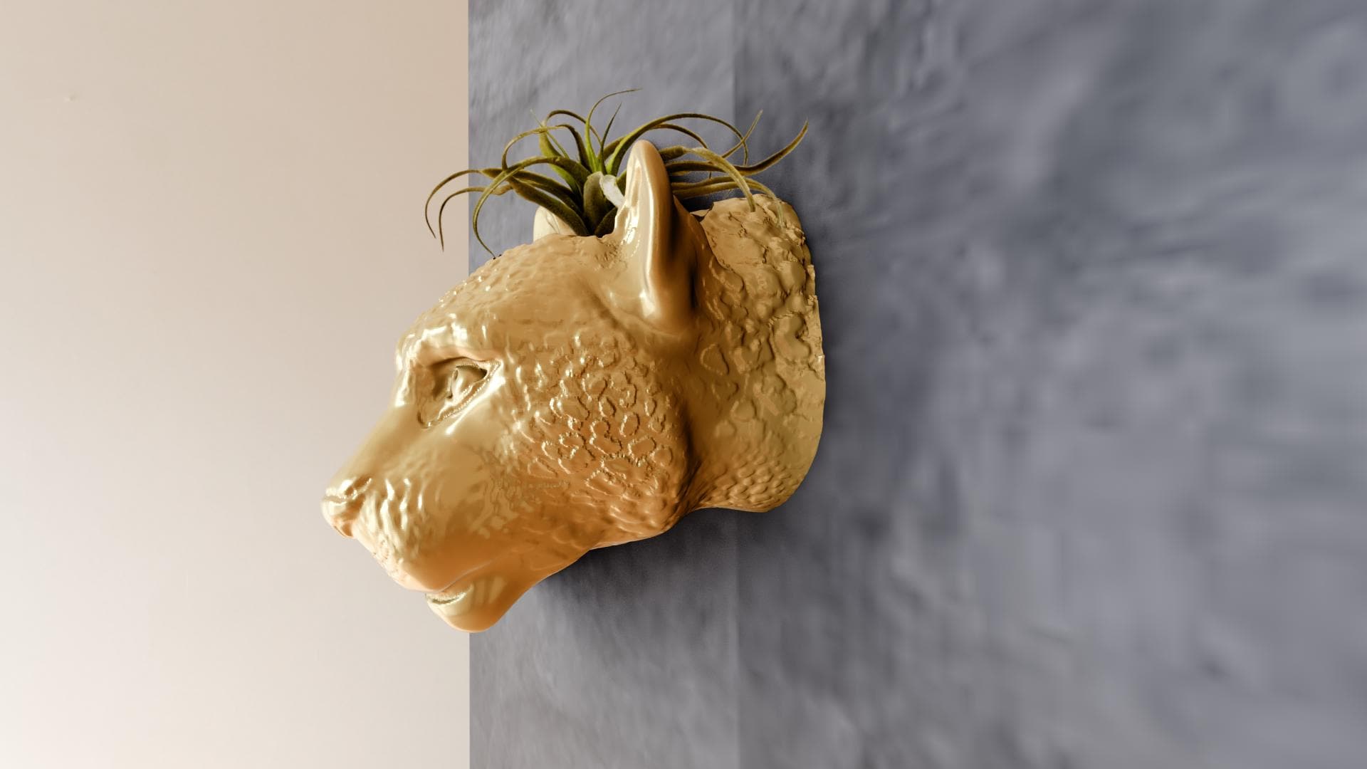 Jaguar leopard head wall mount planter pot flower vase 3d printing STL file