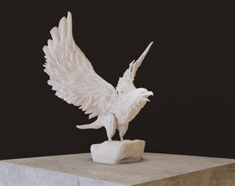 Puede incluir: Escultura de cerámica blanca de un águila con las alas extendidas. El águila está posada sobre una pequeña base.
