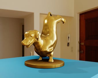 Linda estatua de perro salchicha parada de manos, archivo STL para impresión 3D