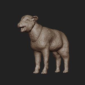 May include: A 3D model of a brown, furry animal with a long snout and large ears. The animal is standing on all fours and has its mouth open, as if it is about to make a sound.