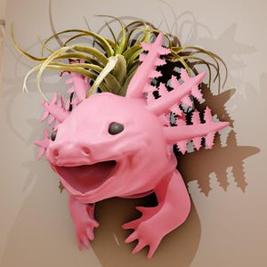 アホロートル かわいい海の生き物 笑顔の頭 壁掛けプランター ポット 花瓶 3D プリント STL ファイル