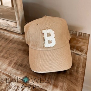 Cream Corduroy initial letter patch hat custom