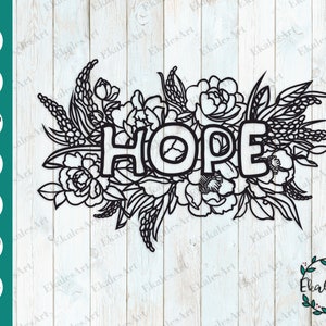 Hope SVG File, Hope with flowers Cut File, Breast Cancer Svg, Geometric Hope Clipart, Digital Download, Cricut Svg, Eps, Pdf, Dxf, Cdr, Png