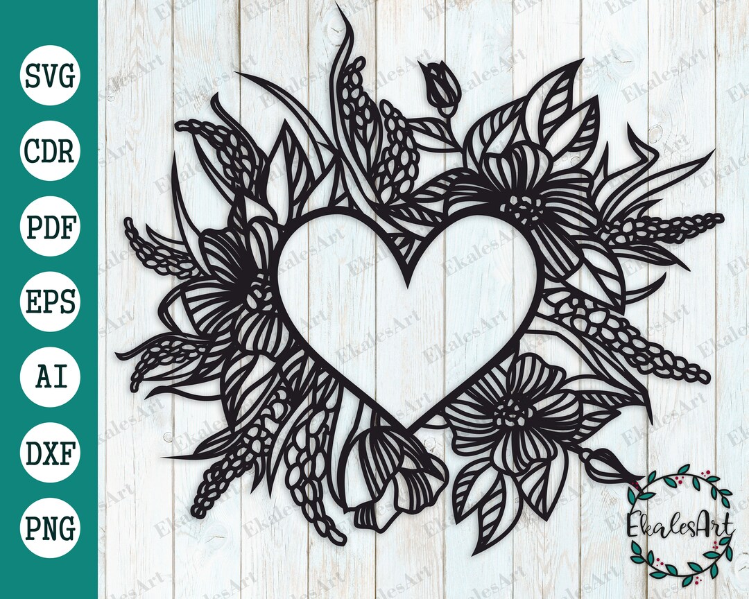 Floral Heart SVG Design: Mandala Silhouette (digital Files) - Etsy