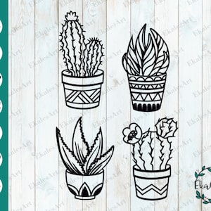 Cactus SVG Bundle, Cactus Flower Set Cut File, Cactus Silhouette, Cactus Template, Plant SVG, Clipart - Eps, Pdf, Dxf, Cdr, Png, Ai