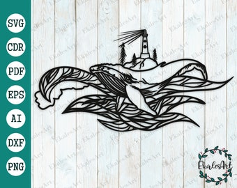 Whale and Lighthouse SVG: Nautical Clipart Pattern (Digital Files)