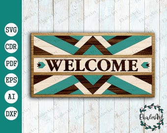 Welcome Barn Quilt SVG File, Quilt Block Svg Cut File, Welcome Sign Svg, Farmhouse Design, Plasma Laser - Eps, Pdf, Dxf, Cdr, Ai