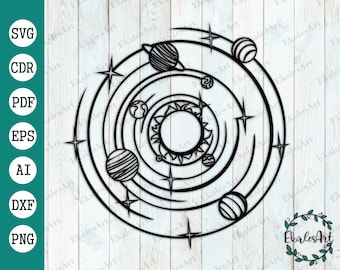 Solar System Planets Silhouette Cut File: Galaxy Wall Art (SVG, PDF, PNG)