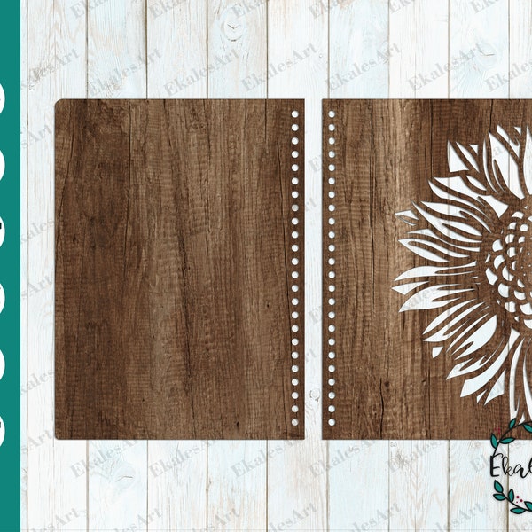 Sonnenblumen Album Cover SVG Datei, Notebook Cover SVG Cut File, Planer SVG, Notizbuch A5 Holz Cover, Laser Cut Dateien - Eps, Pdf, Dxf, Cdr, Ai