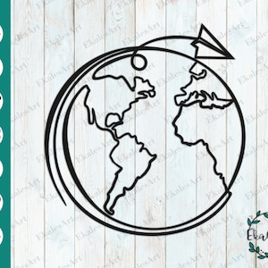 Globus SVG, Around The World SVG, Travel One Line SVG Datei, World Map Cut File, World Map Svg, Cnc Fräser Dateien - Eps, Pdf, Dxf, Cdr, Png, Ai