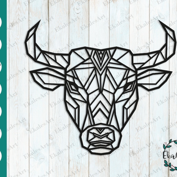 Bull Head SVG, Bull Svg, Cow Head Svg, Cowboy SVG, Geometric Animal Svg, Fichiers pour Cricut - Eps, Pdf, Dxf, Ai, Cdr, Png