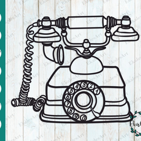 Vintage Phone SVG File, Antique Phone Svg, Retro Clipart, Telephone Svg, Rotary Phone Svg  - Vector Eps, Pdf, Dxf, Cdr, Png, Ai