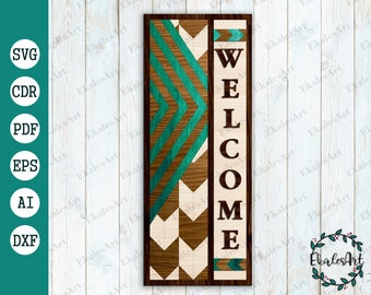 Vertical Welcome Barn Quilt SVG: Aztec Pattern Glowforge Project (Digital Files)