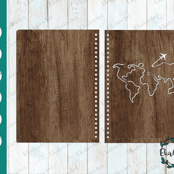 Travelers Notebook SVG File, Book Cover Svg Cut File, Around The World SVG, Journal A5 Wood Cover, Glowforge Svg Files - Eps, Pdf, Dxf, Cdr