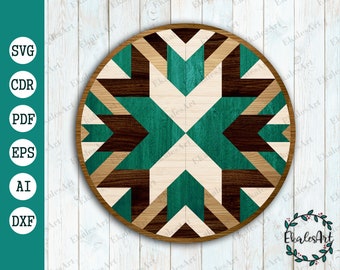 Circle Barn Quilt SVG: Round Mosaic Cut File (Eps, Pdf, Dxf, Cdr, Ai)