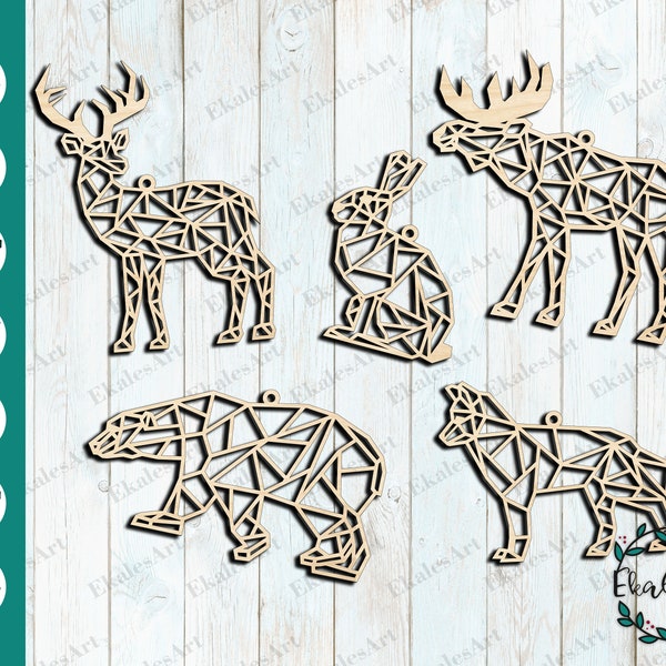 Geometric Animal Svg Bundle, Christmas Ornaments SVG, Polygonal, Origami Animal, Bear, Deer, Moose, Fox, Rabbit - Eps, Pdf, Dxf, Cdr