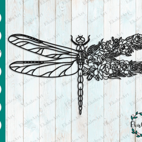 Dragonfly SVG file, Flower Incest Svg, Dragonfly Svg Cut File, Floral Dragonfly, Digital File - Eps, Pdf, Dxf, Ai, Cdr, Png