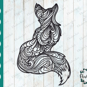May include: A black and white line art illustration of a fox with intricate details. The fox is facing to the right and has its head tilted up. The illustration is in a minimalist style and would be perfect for a digital download.