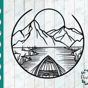 Mountains Lake SVG File, Lake Life Cut File, Lake Svg Bundle, Lake Scene Template, Adventure Shirt Design - Eps, Pdf, Dxf, Cdr, Png