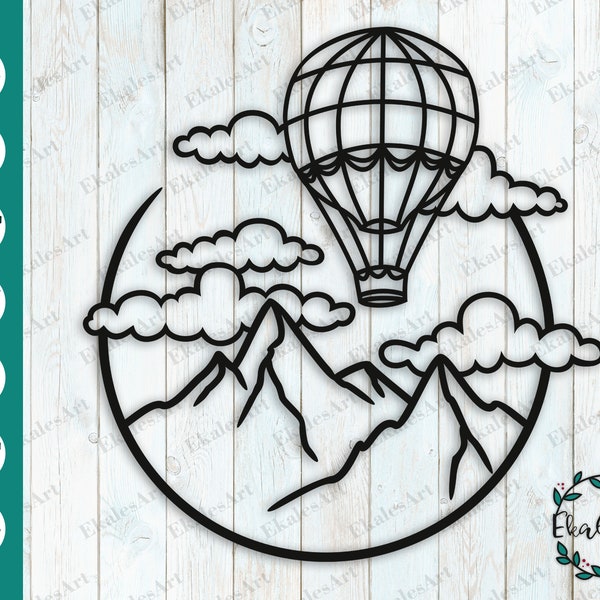 Hot Air Balloon SVG, Air Balloon Svg, Adventure Svg, Mountain Svg, Mountain Scene Svg, Vinyl, Instant Download - Eps, Pdf, Dxf, Cdr, Png