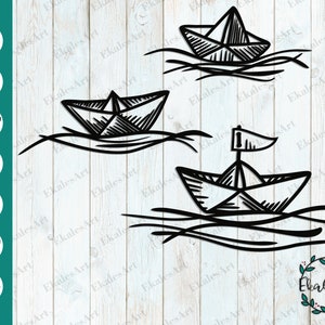 Paper Boat SVG, Cruise Ship Svg, Origami Set Svg, Paper Boats Clipart, Sailing Boat Svg, Nautical Wall Art Svg - Eps, Pdf, Dxf, Ai, Png, Cdr