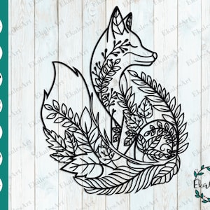 Fichier SVG floral renard, Silhouette de renard bohème, renard SVG Cricut, renard tribal Cricut, chemise, vinyle, gravure laser - Eps, Pdf, Dxf, Ai, Cdr, Png