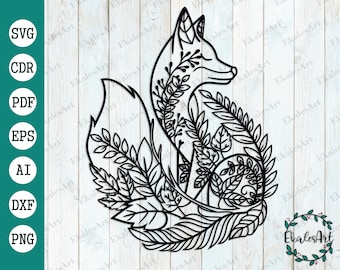 Floral Fox SVG file, Boho Fox Silhouette, Fox SVG Cricut, Tribal Fox Cricut, Shirt, Vinyl, Laser Engraving - Eps, Pdf, Dxf, Ai, Cdr, Png
