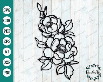 Peony SVG Bundle: Wedding Flowers, One Line Art (Digital Download)